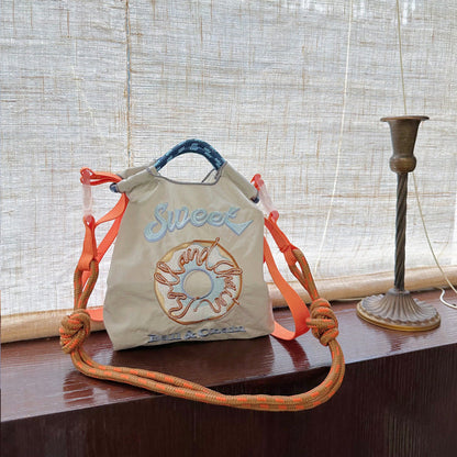 Mini Embrodered Nylon Shopping Shoulder Bag