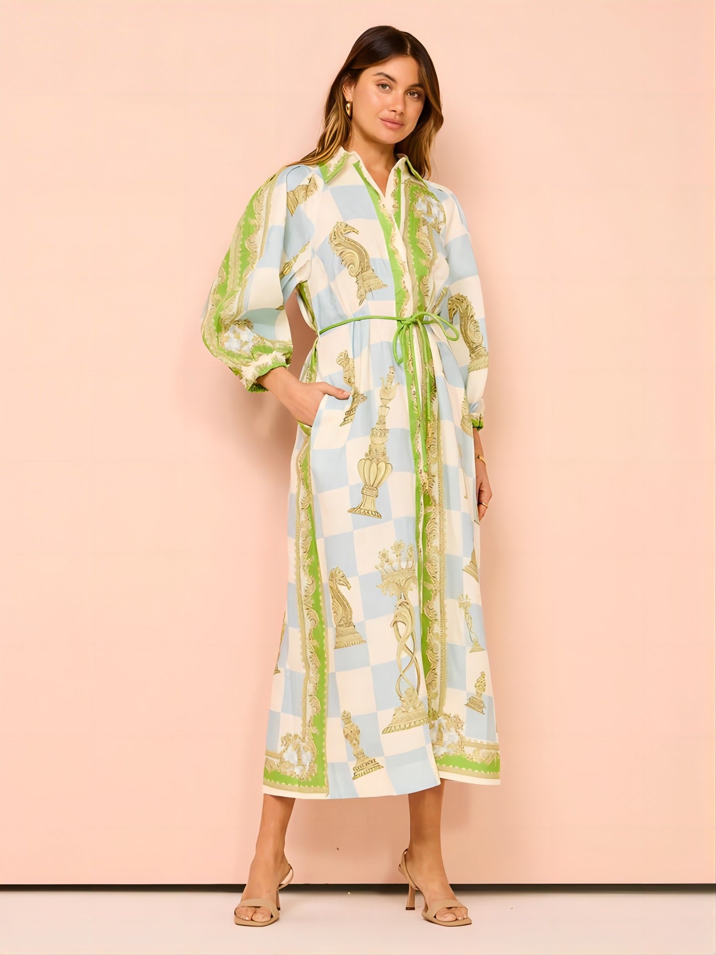 Elegant Casual Long Sleeve Printed Shirt with Belt