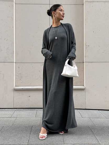 Knitted Long Sleeve Cardigan And Cami Dress Set Soft Casual Outfit
