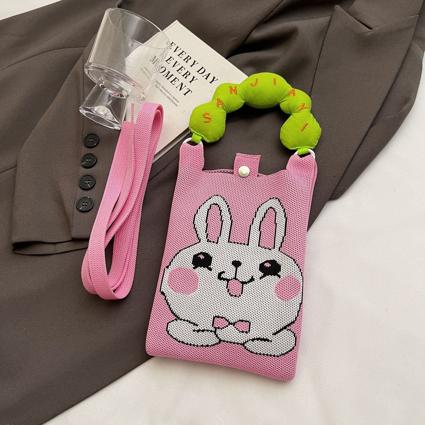 Trendy Knitted Crossbody Phone Bag Cute Cartoon Design