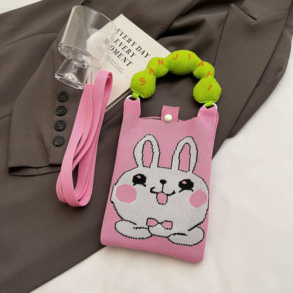 Trendy Knitted Crossbody Phone Bag Cute Cartoon Design