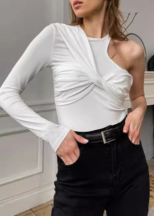 Asymmetrical One Sleeve Top Soft Stretchy Fabric