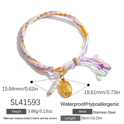 Colorful Hand-Woven Tassel Bracelet with 18K Gold Shell Pendant