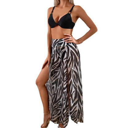 Women'S Bikini Set With Printed Pants - Polyester Fabric