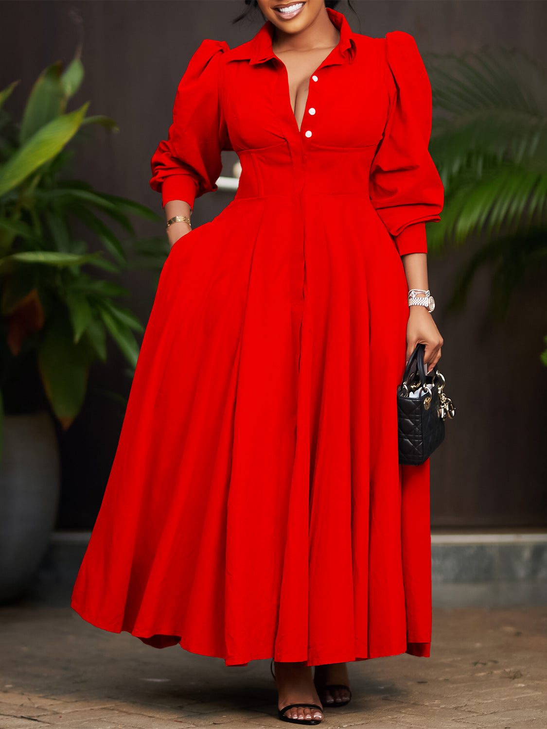 Elegant Long Sleeve Midi Shirt Dress In Solid Colors