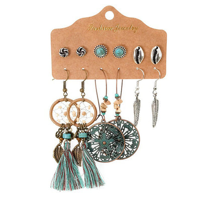 Bohemian Long Leaf Feather Earrings Set