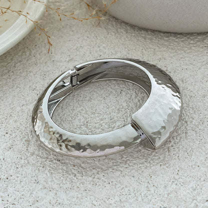 Exaggerated Wide Hammered Finish Bangle Bracelet Set
