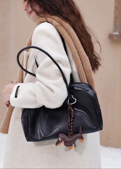 Faux Leather Structured Tote Bag With Charm
