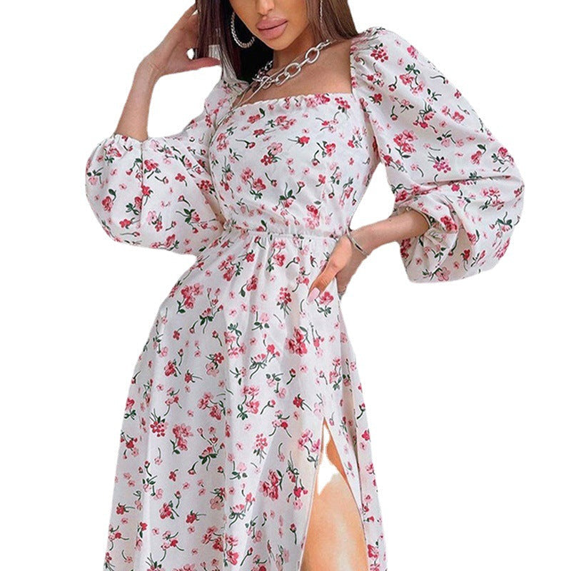 Elegant Floral Backless Midi Dress with Tie