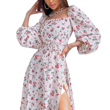 Elegant Floral Backless Midi Dress with Tie
