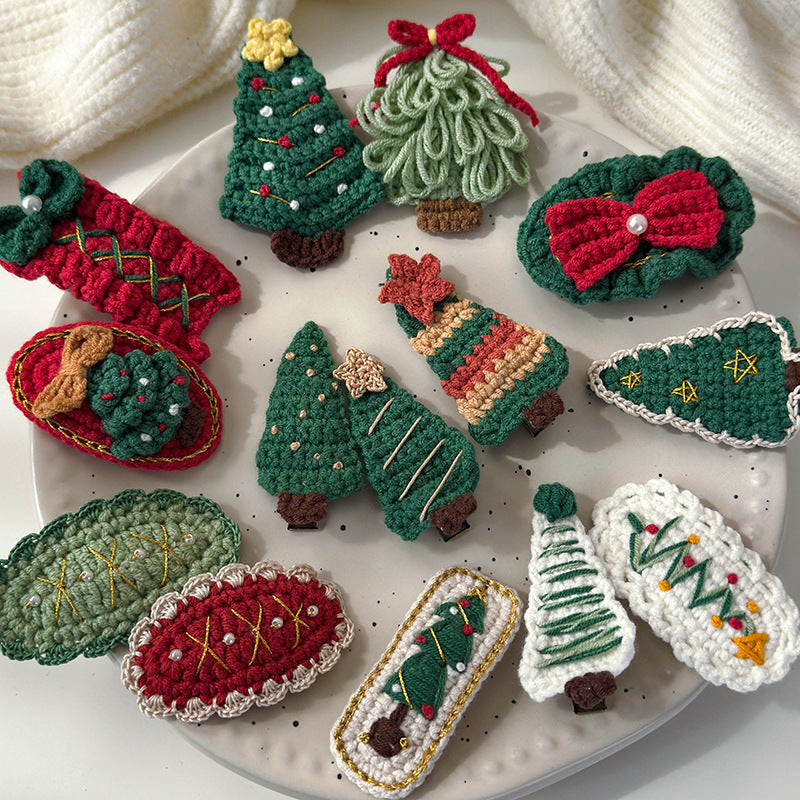 Sweet Hand Knitted Christmas Tree Hair Clip