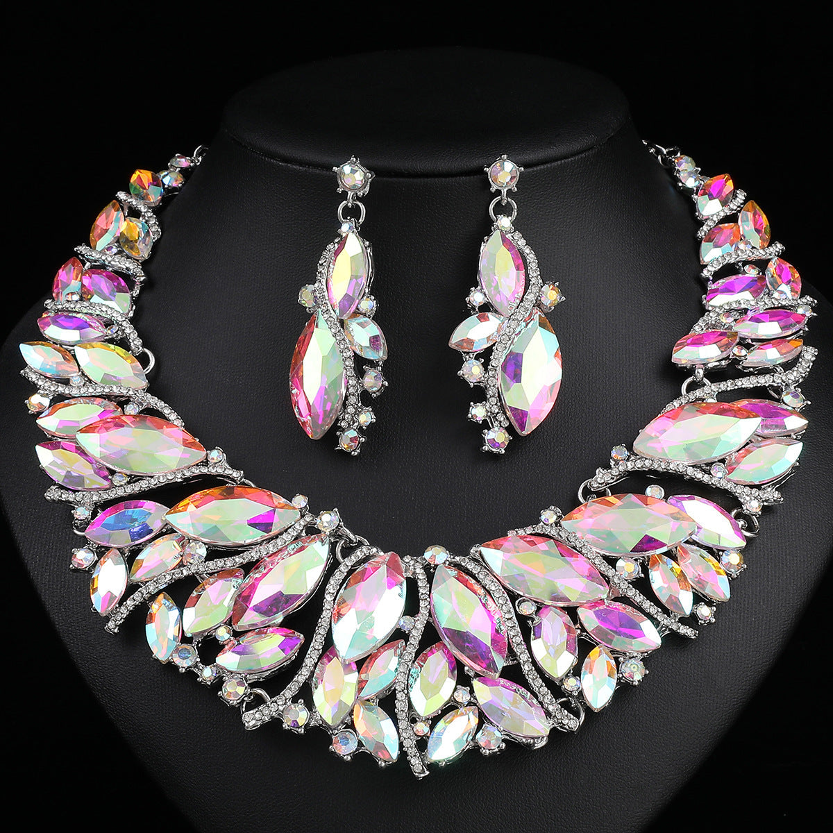 Exaggerated Crystal Earrings and Necklace Set for Weddings and Parties