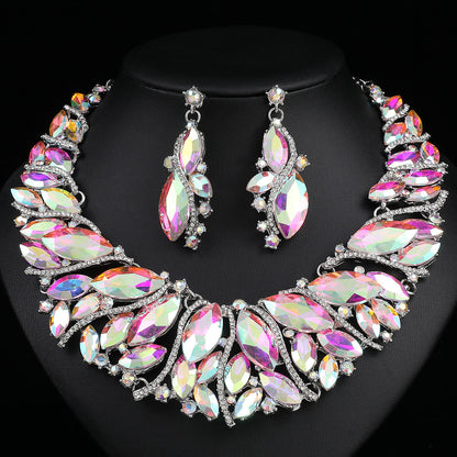 Exaggerated Crystal Earrings and Necklace Set for Weddings and Parties