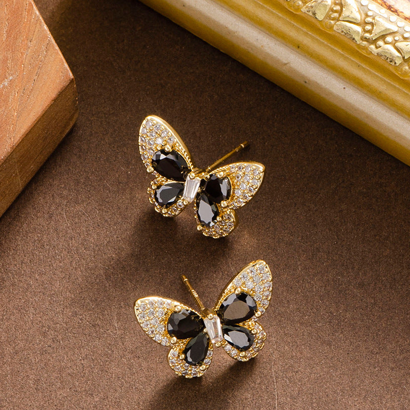 Elegant Butterfly Stud Earrings With Zircon Stones