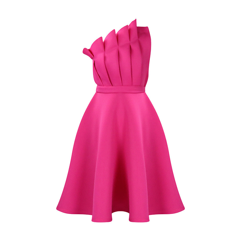 Plus Size Women'S Elegant Solid Color High Waist Pleated Off-Shoulder Party Dress