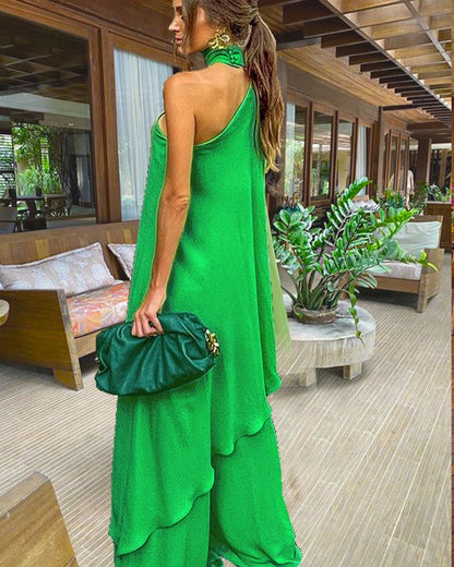 Stylish Neck Slanted Shoulder Set Casual Loose Vacation Two-Piece Set For Women