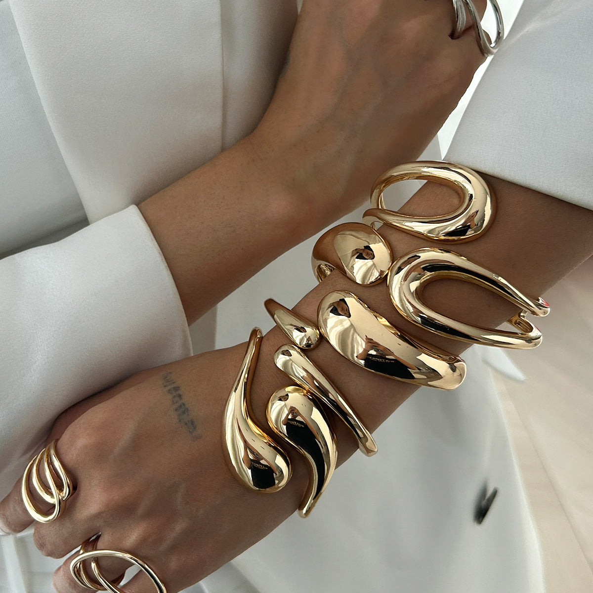 Irregular Layered Alloy Bracelets Set with Water Drop Design