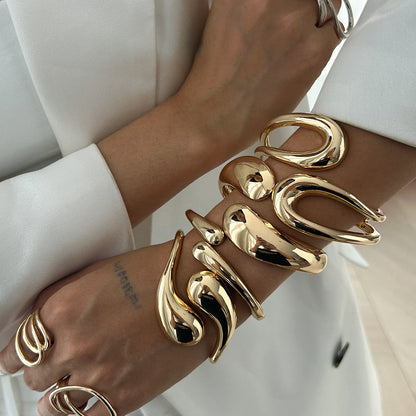 Irregular Layered Alloy Bracelets Set with Water Drop Design