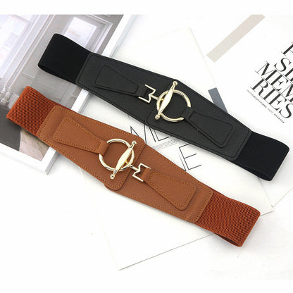 Elegant Stretchy Metal Leather Wide Belt