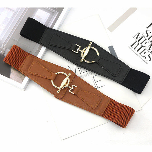 Elegant Stretchy Metal Leather Wide Belt