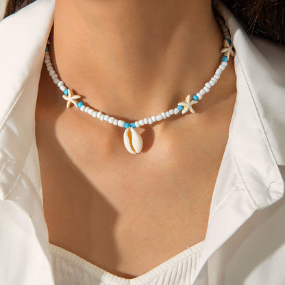 Bohemian Shell Bead Necklace With Starfish And Palm Tree Accents