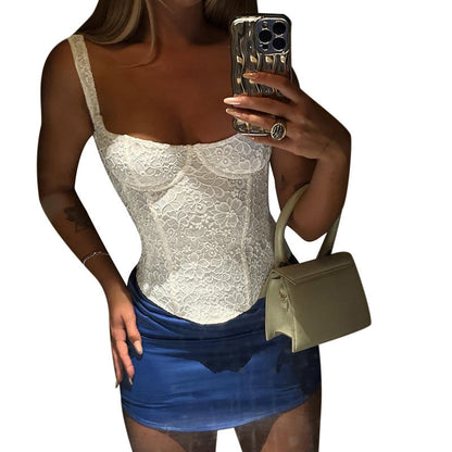 Lace Bodice Fitted Top Elegant Strapless Women's Shirt