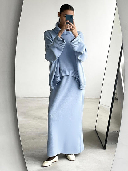 Knitted Sweater and Skirt Set for Women - Casual Chic Style