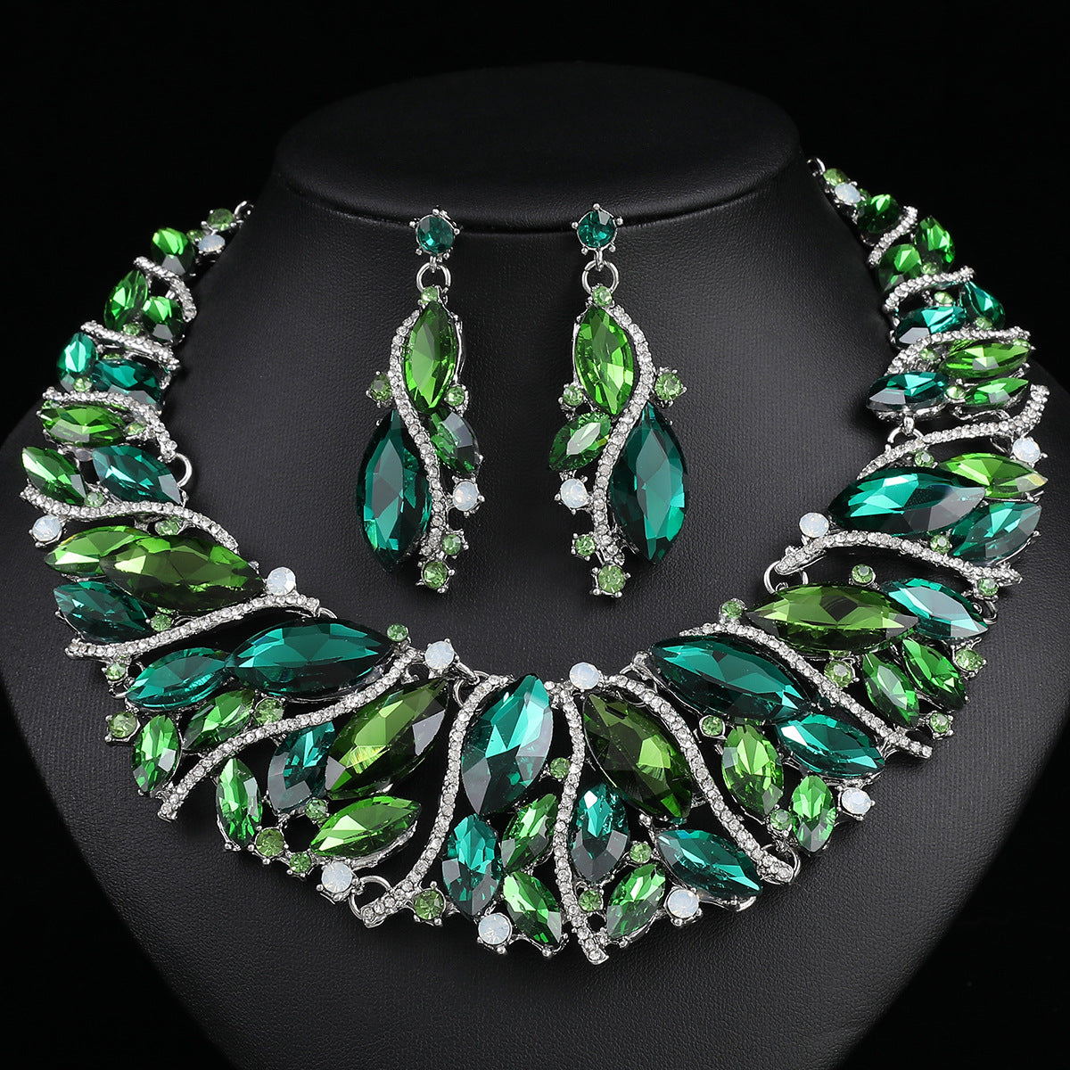 Exaggerated Crystal Earrings and Necklace Set for Weddings and Parties