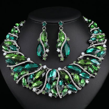 Exaggerated Crystal Earrings and Necklace Set for Weddings and Parties