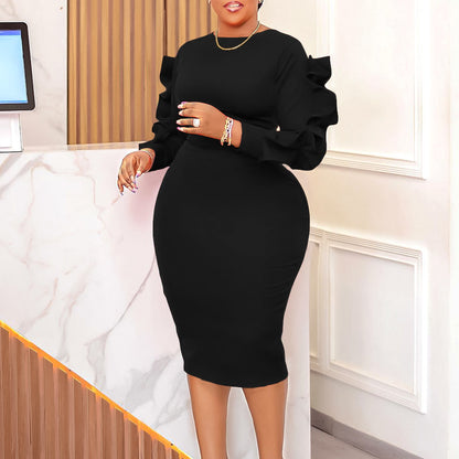 Elegant Plus Size Long Sleeve Dress In Solid Colors