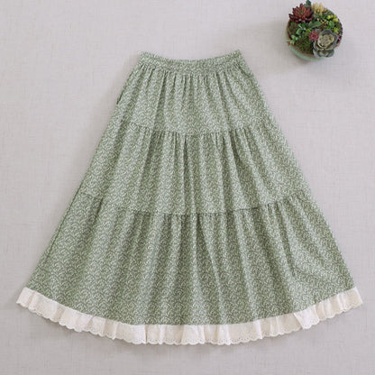 Sweet Floral Print A-Line Midi Skirt with Elastic Waist