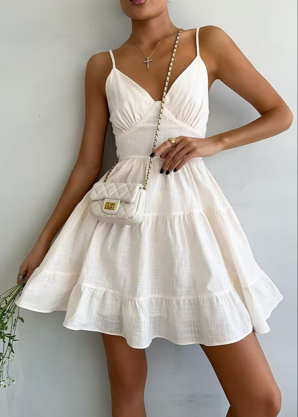 Mini Dress White Breathable Strappy Design