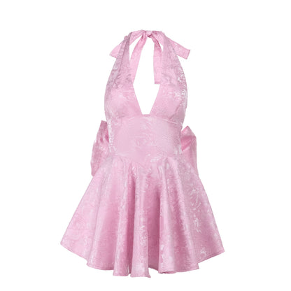 Elegant Bow Tie Halter Dress Slim Fit Polyester Blend