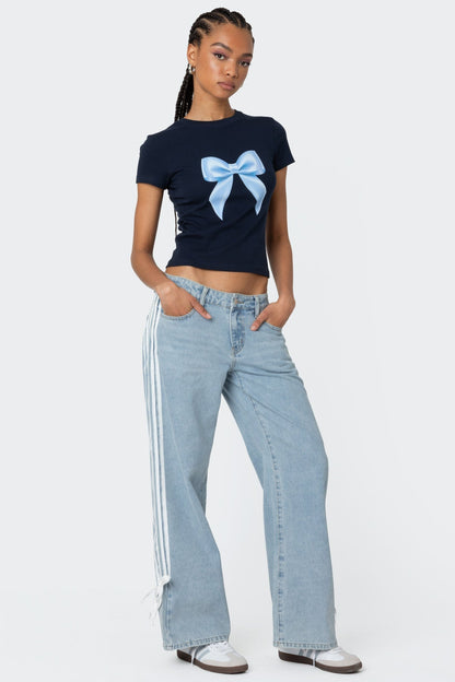 Low Collar Denim Pant Side Striped Jeans