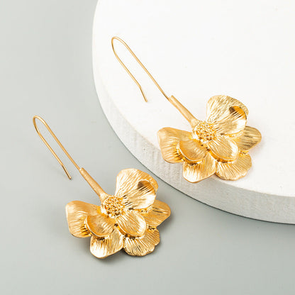 Trendy Geometric Flower Dangle Earrings Gold Plated Fashion