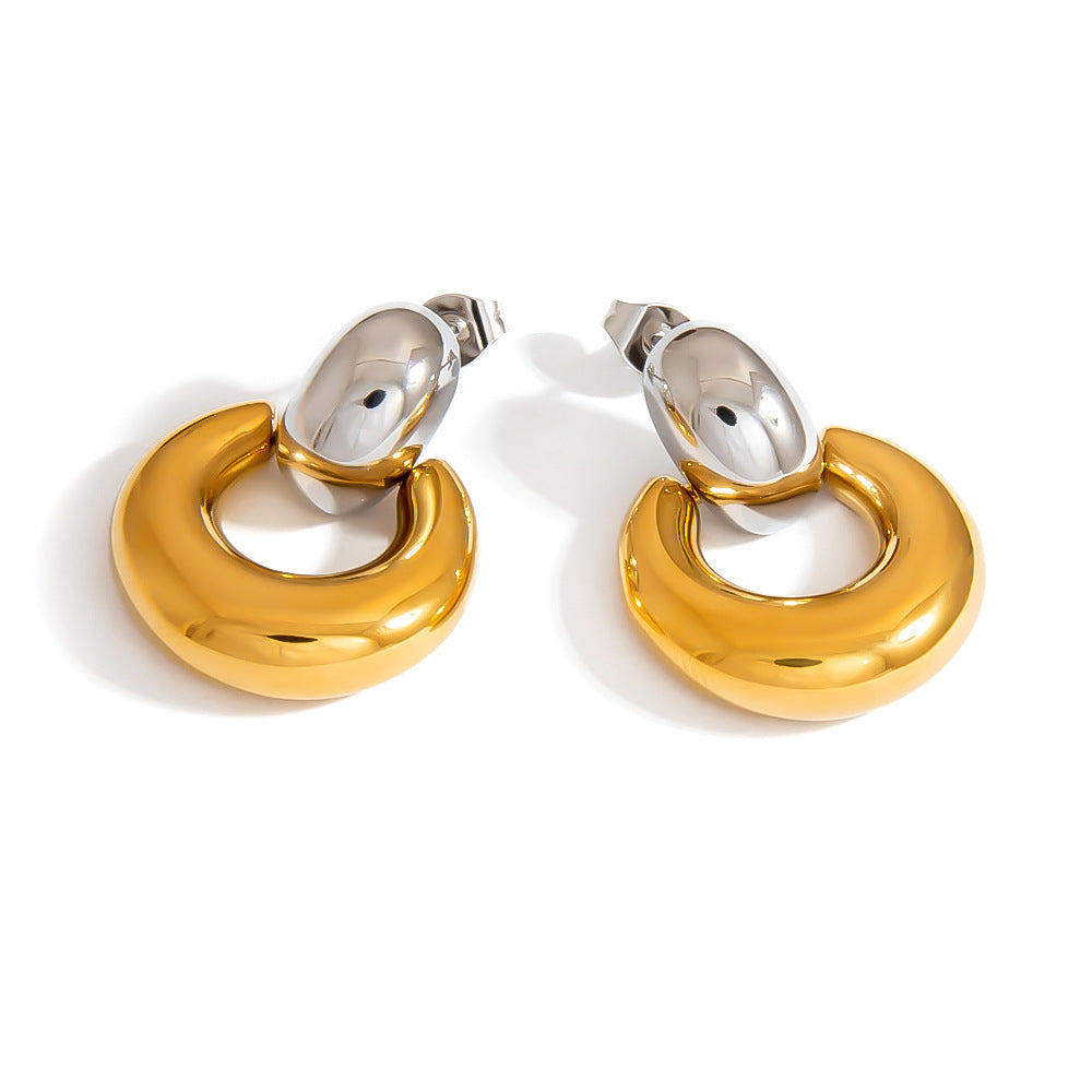 Geometric Circle Stainless Steel Earrings Gold Silver Contrast Style