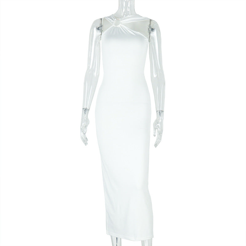 Elegant Solid Color Metallic Pleated Bodycon Dress