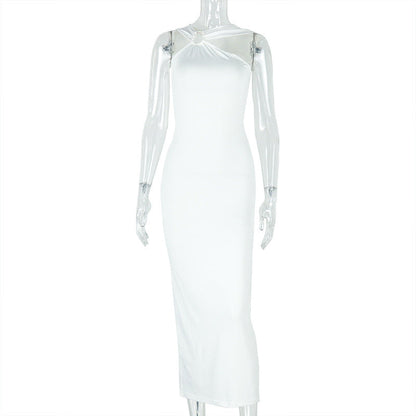 Elegant Solid Color Metallic Pleated Bodycon Dress