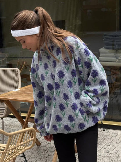 Floral Print Half-Zip Pullover Sweatshirt