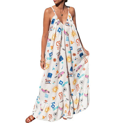 Floral Print V-Neck Maxi Dress Comfortable Casual Summer Dress
