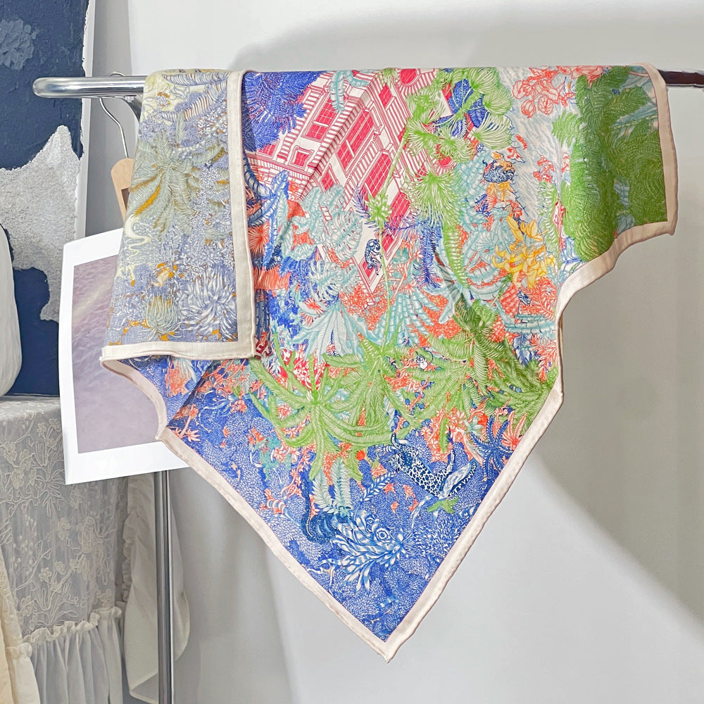 Double Sided Print Soft Square Silk Scarf