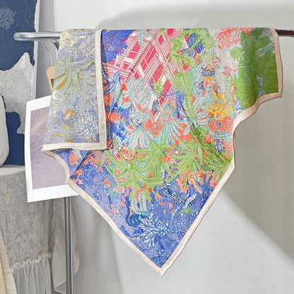 Double Sided Print Soft Square Silk Scarf