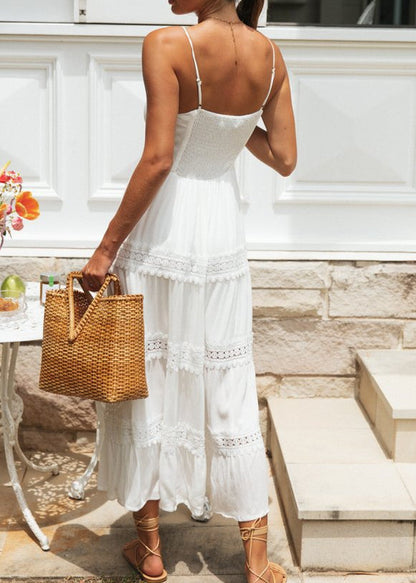 Lace Trim Maxi Dress Lightweight White Sundress