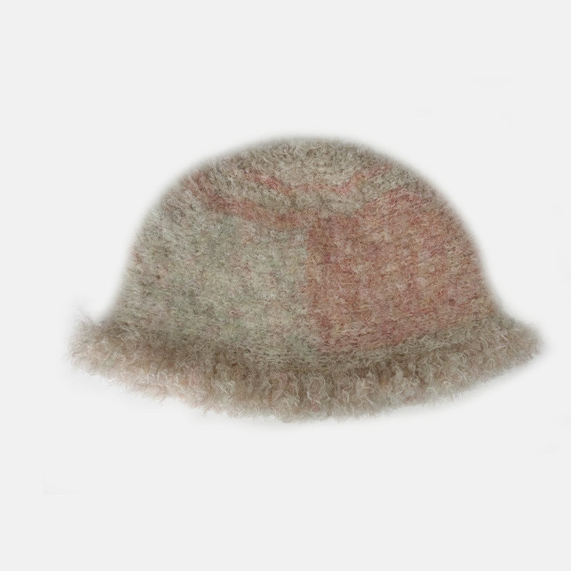 Handmade Wool Blend Color Block Fringe Knitted Beanie Hat