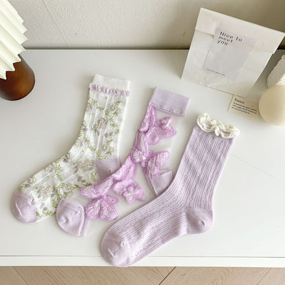 Rufia - Adorable Purple Patterned Sheer Socks