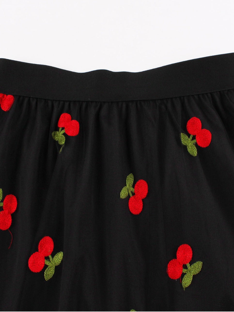 Plus Size High Waist A-Line Skirt with Cherry Embroidery