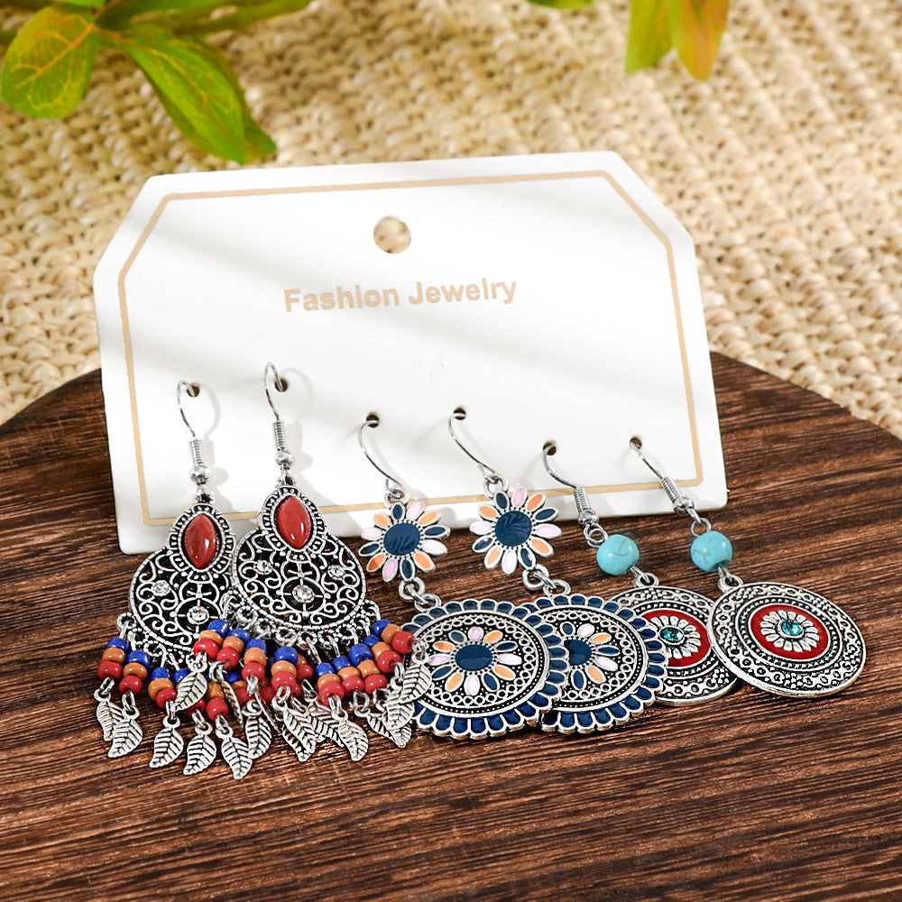 Bohemian Turquoise Tassel Earrings Vintage Alloy Jewelry