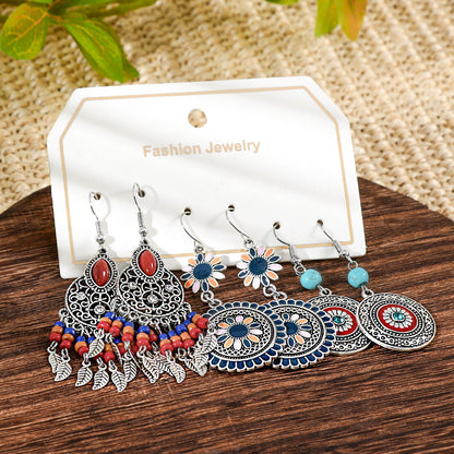 Bohemian Turquoise Tassel Earrings Vintage Alloy Jewelry
