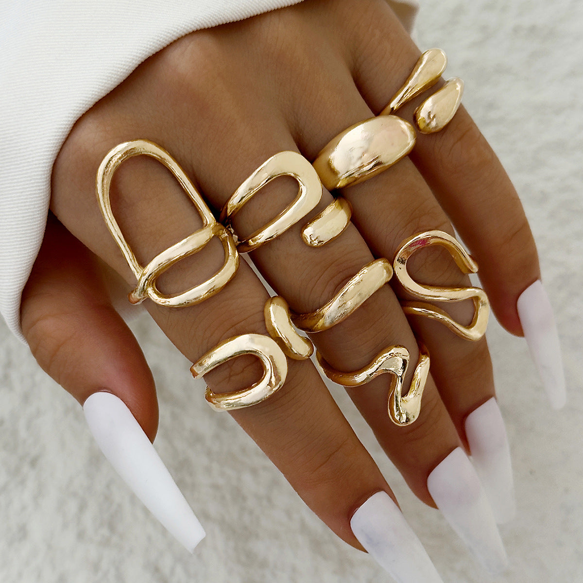 Elegant Irregular Geo Cutout Arc Ring Set - 4 Pieces