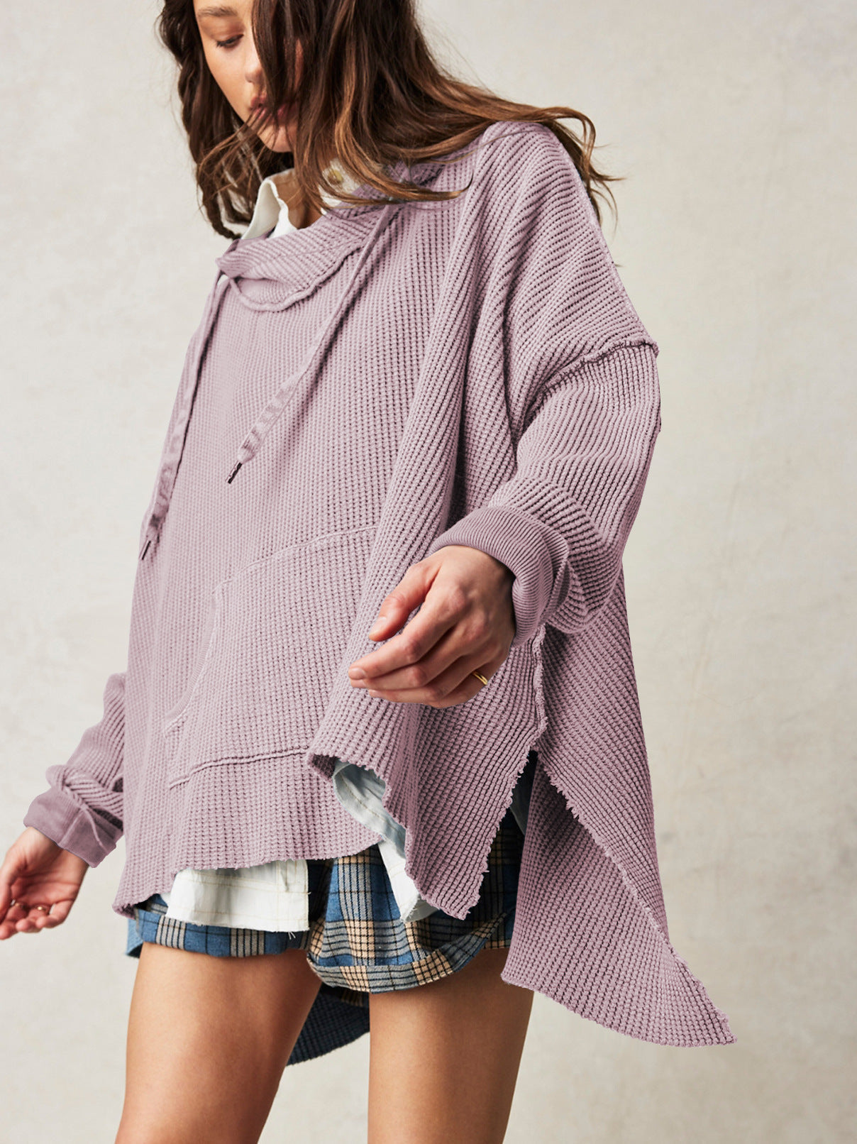 Solid Color Loose Split Hooded Sweatshirt
